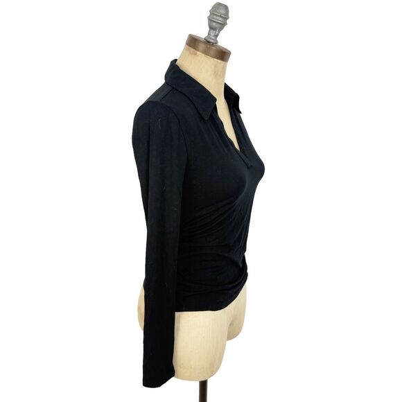 MADEWELL Side-Cinch Long-Sleeve Polo Top XS Slim Fit Jet Black NWT B53 - Picture 3 of 6